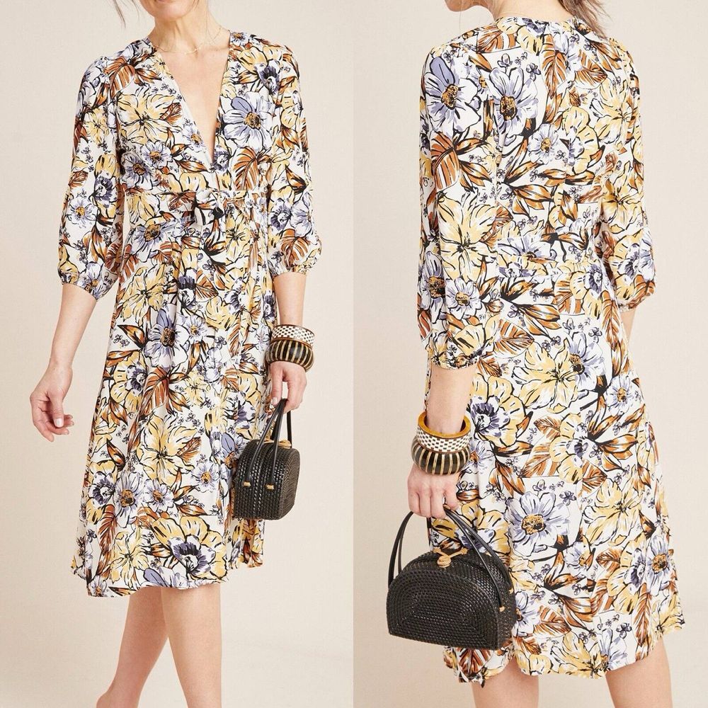 Faithfull The Brand By Anthropologie Chloe Midi Womens Size 6 White Floral Dress